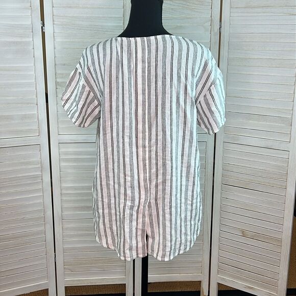 Ellen Tracy Linen Blend Ticking Stripe Tee Small - Picture 6 of 9